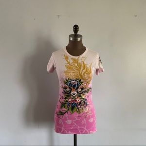 Y2k Christian audigier graphic T-shirt